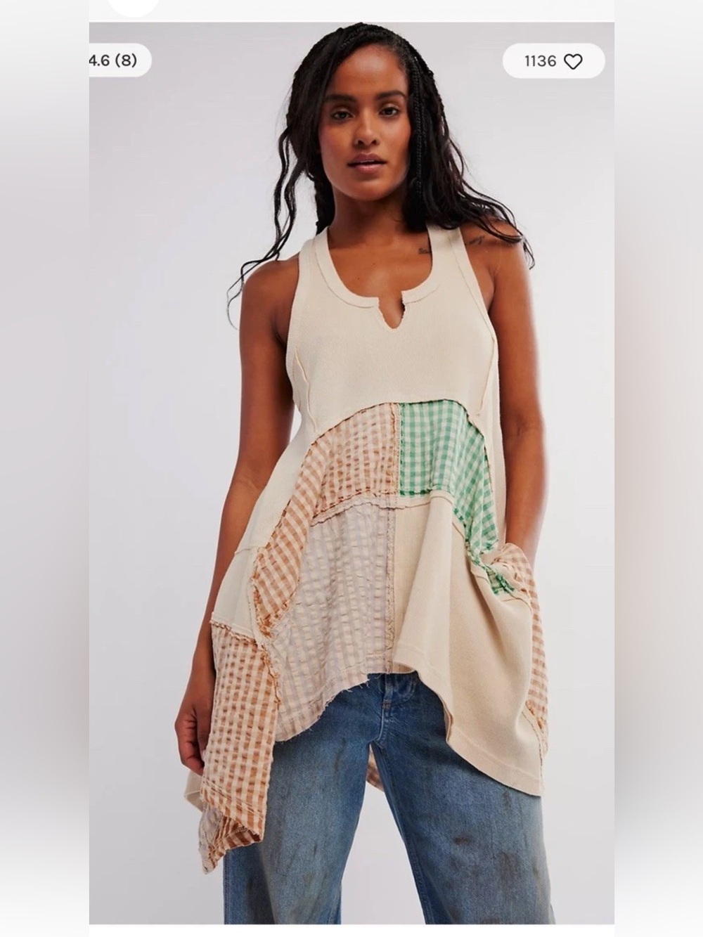 Free People We The Free Fill Your Heart Patchwork Handkerchief Tank Size M